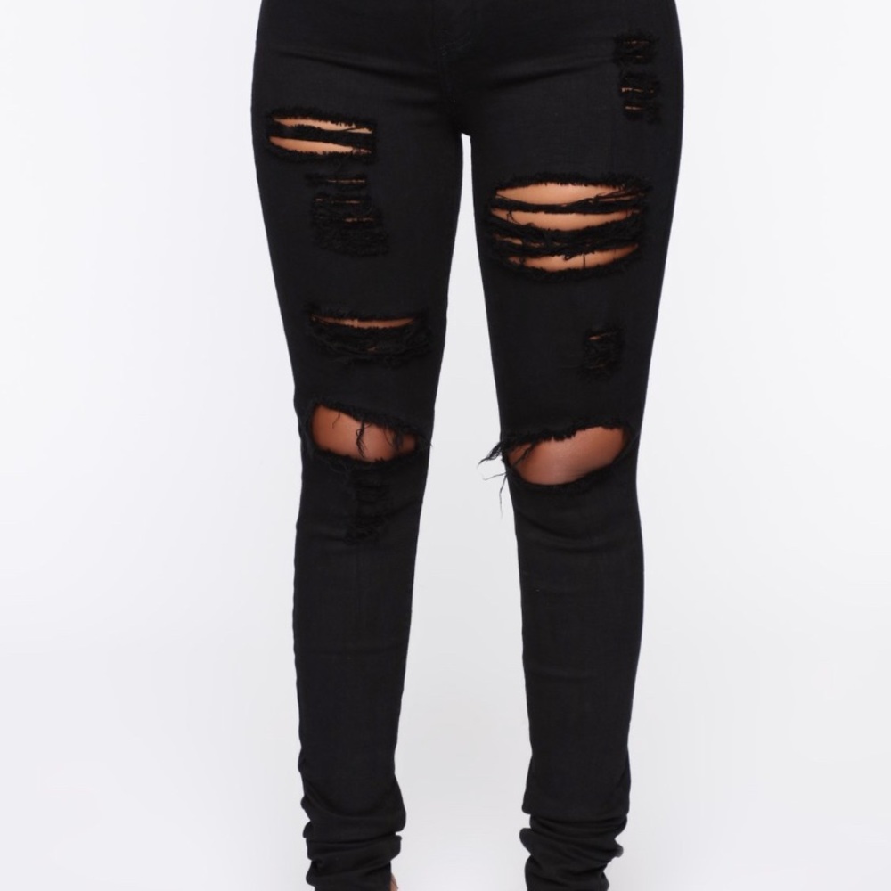 Fashion Nova Black Distressed Jeans